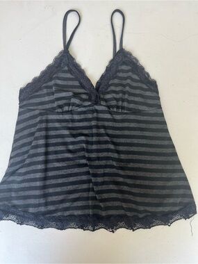 Women's Black & Gray Striped Lace Trim Camisole